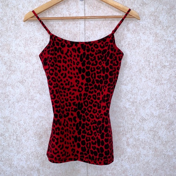 Y2K Express Red Black Leopard Print Sexy Stretch Bra Cami Tank Top Size S - Picture 1 of 9